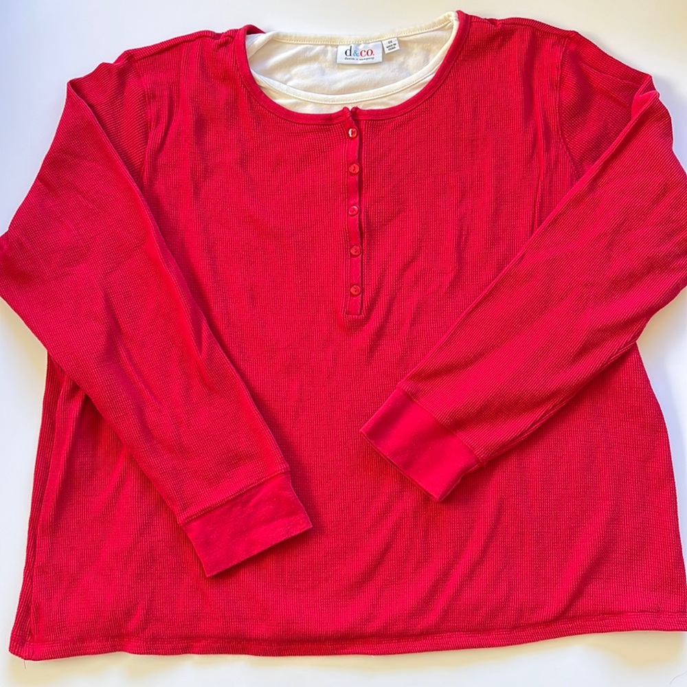 Denim & Co. Waffle Knit Henley Long-Sleeve Top